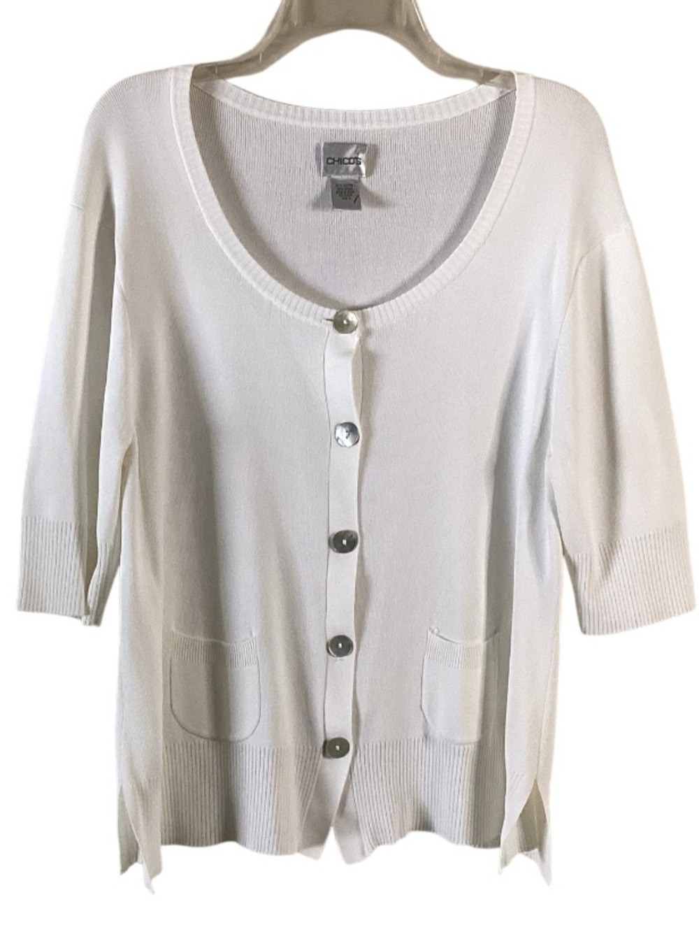 Chico's Cream Scoop Neck Button Front Cardigan XL